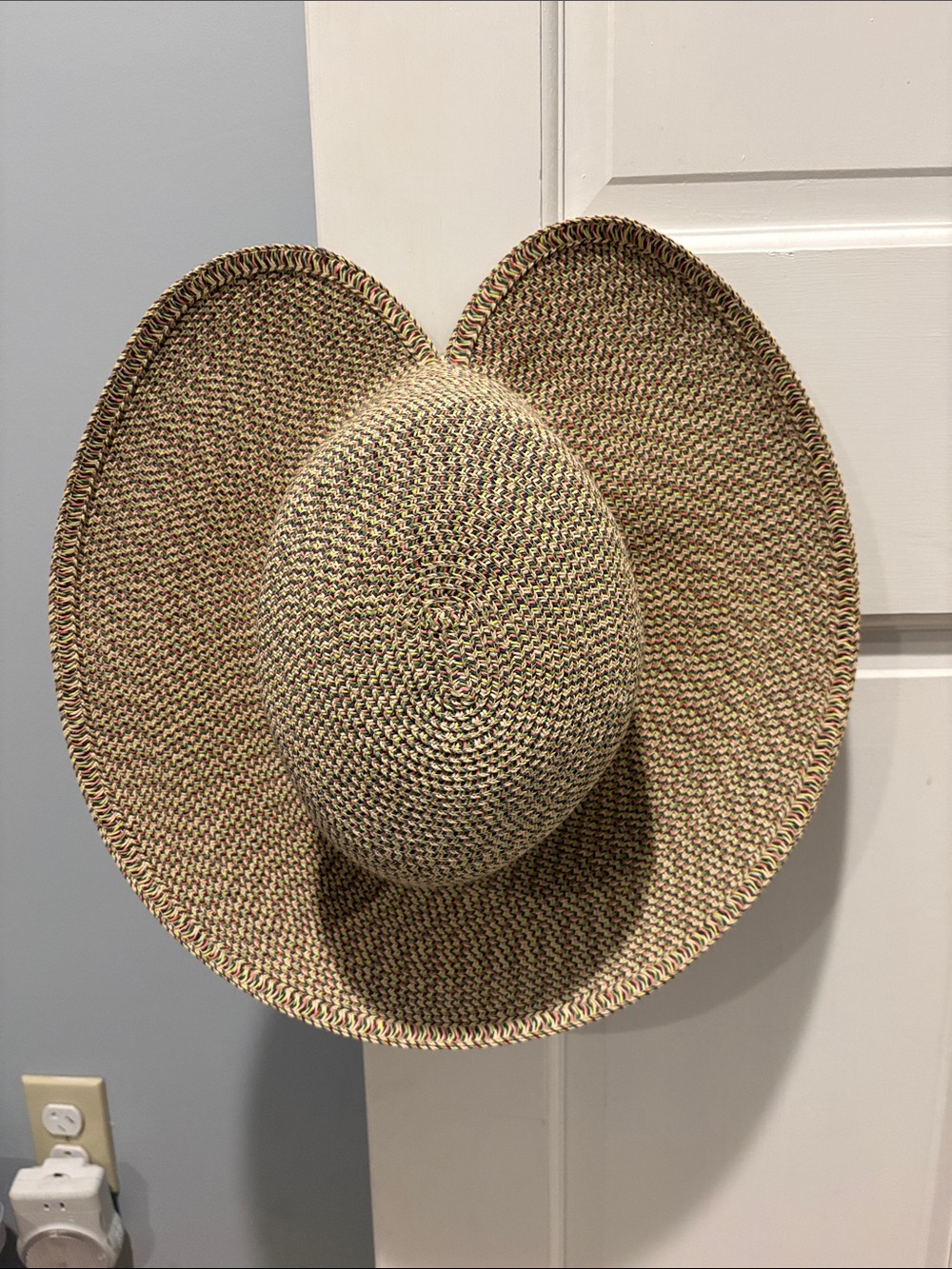 Sonoma Braided Straw Sun Hat - Natural Beige with Subtle Green, Blue, and Pink